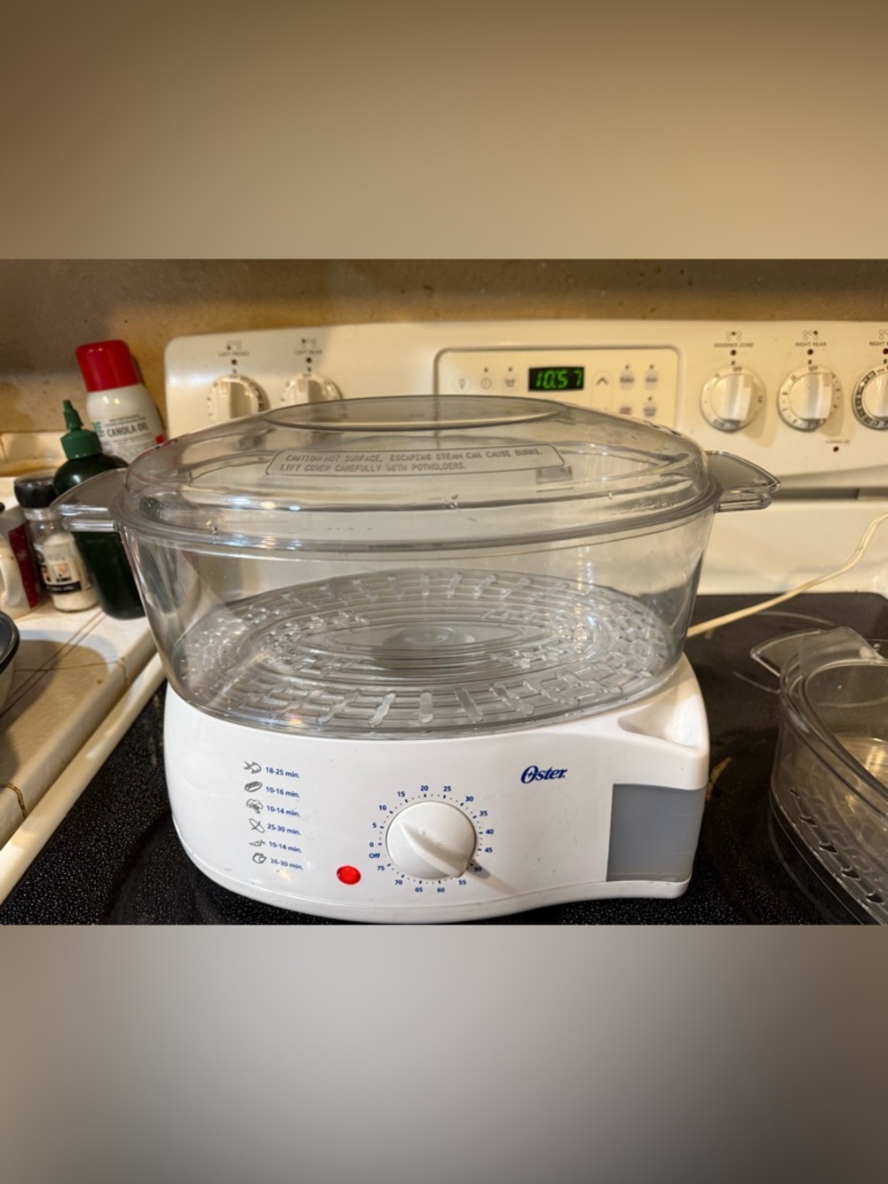 OSTER Double Tiered Food Steamer 6.1 Qt Capacity Model 5711 Working White